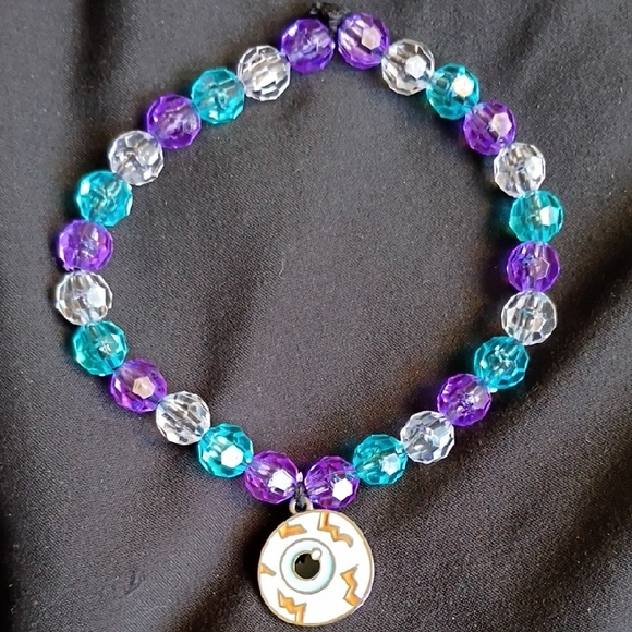 Jewelry - Purple, Teal & Clear Beaded Eye Charm Bracelet